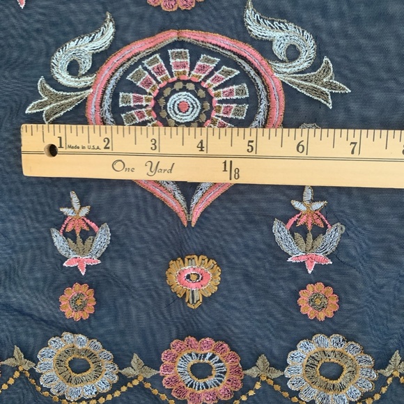 ZARA Basic Embroidered Sheer Mesh Boho Blouse Peplum Top Navy Size L - Picture 10 of 13